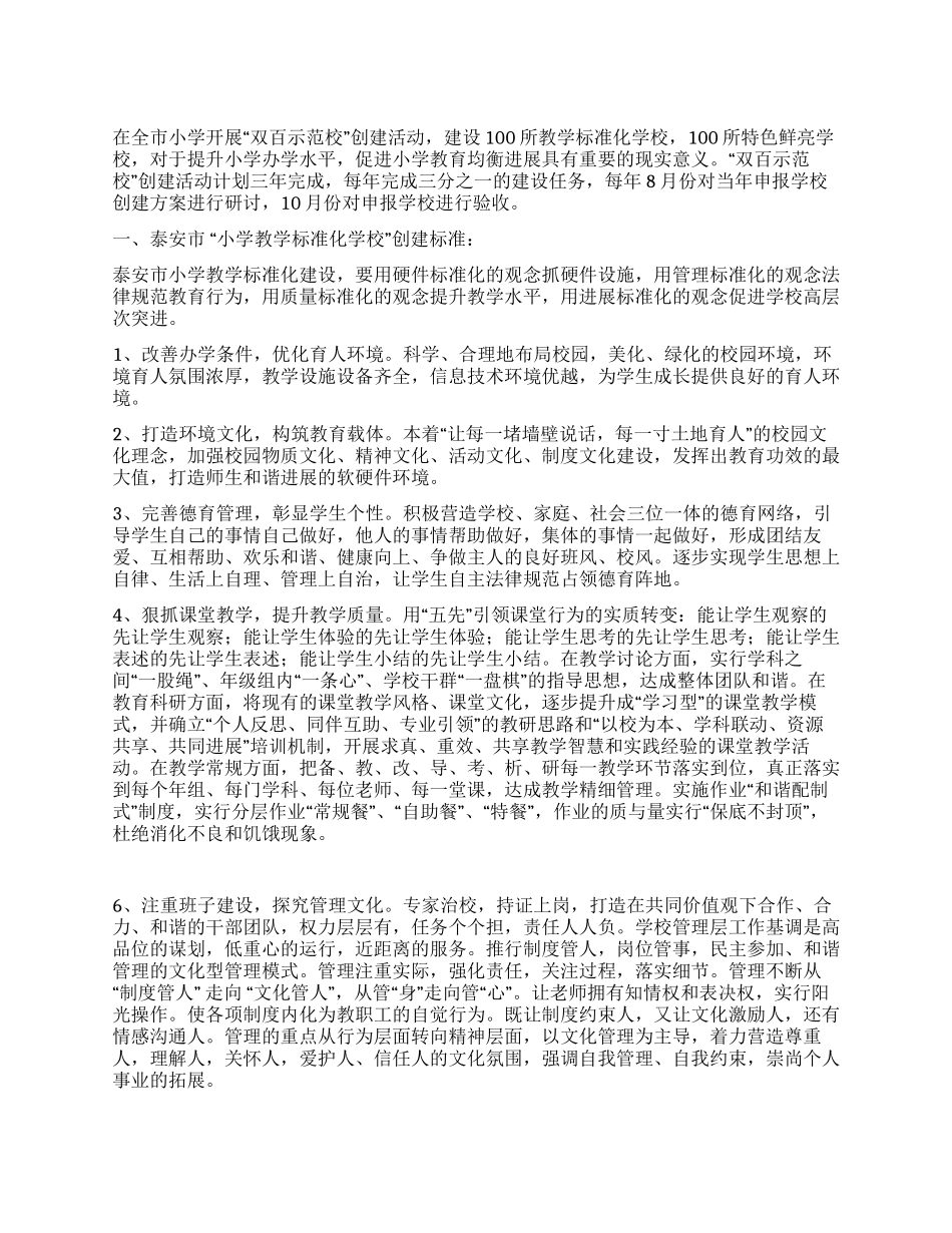 开展“双百示范校创建活动的实施方案_第1页