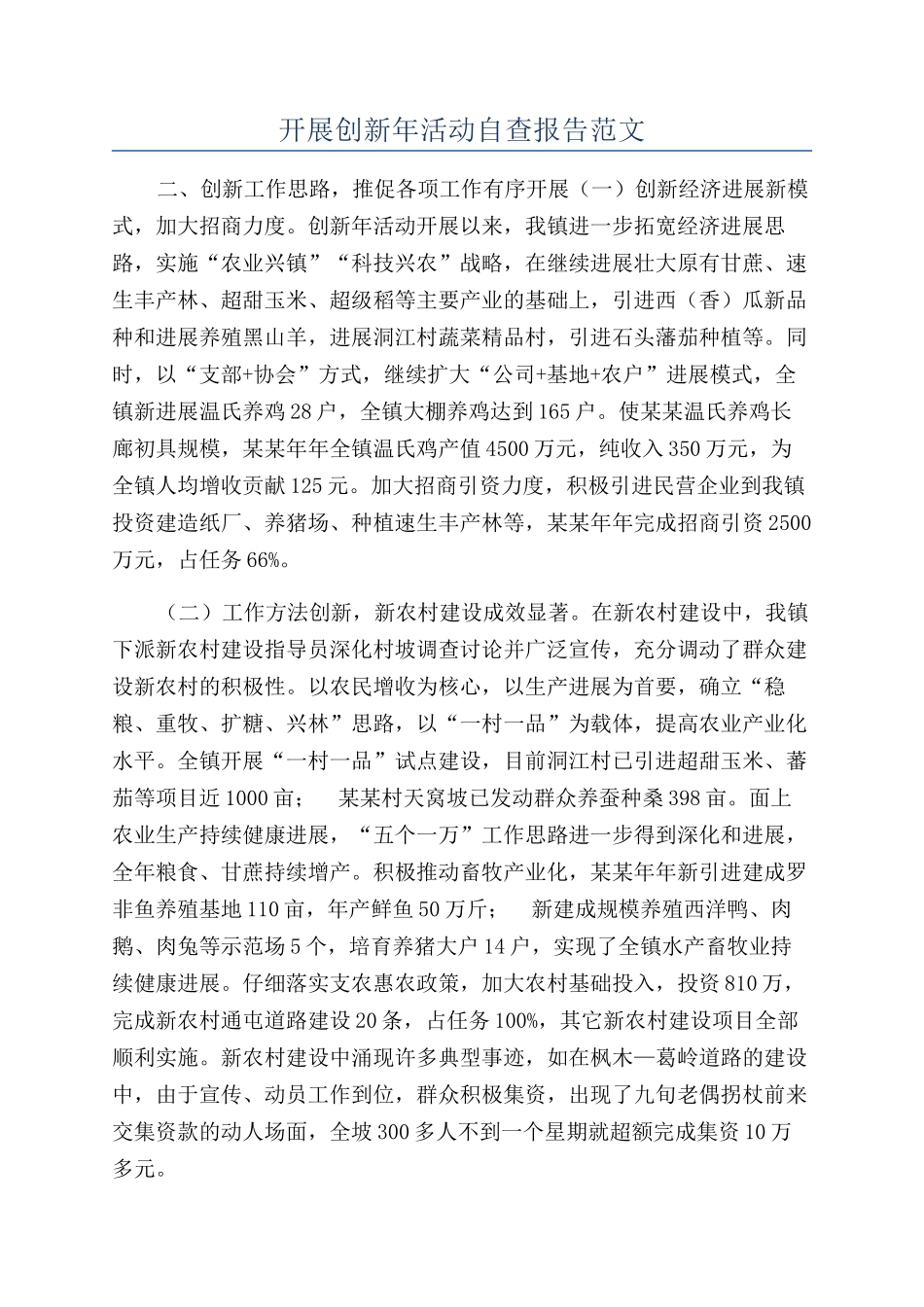 开展创新年活动自查报告范文_第1页