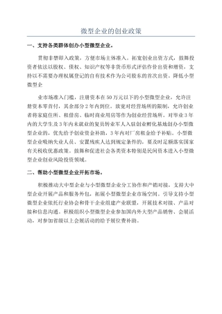 微型企业的创业政策