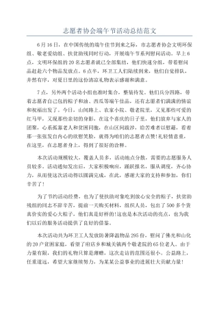 志愿者协会端午节活动总结范文