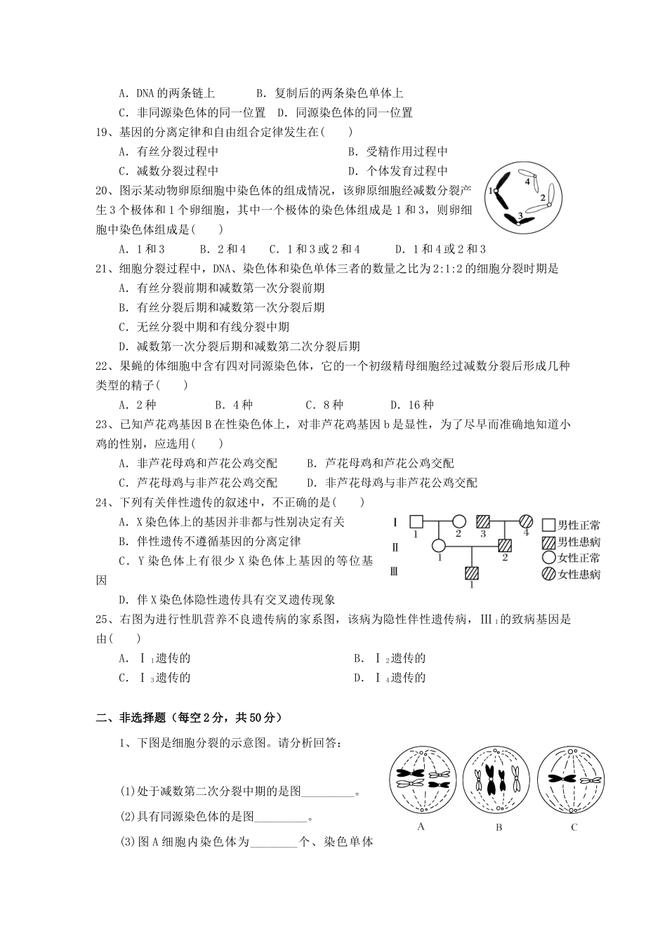山东省平度市四校2014-2015学年高一生物下学期期中试题_第3页