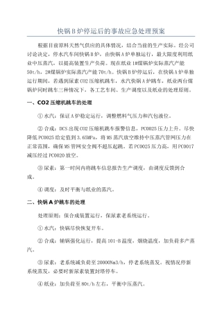 快锅B炉停运后的事故应急处理预案