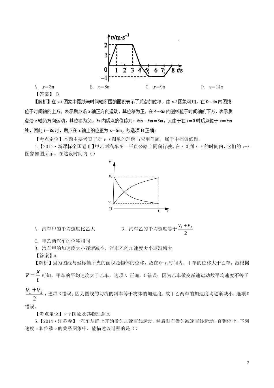 七年高考（-）高考物理试题分项精析 专题02 运动图像-人教版高三全册物理试题_第2页
