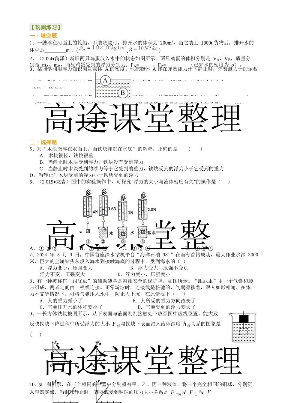 总复习：浮力巩固练习(1)_第1页