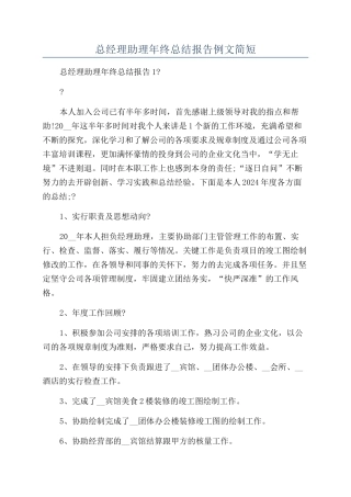 总经理助理年终总结报告例文简短