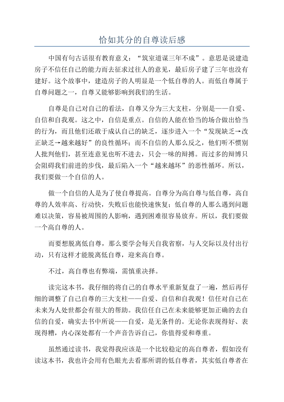 恰如其分的自尊读后感_第1页