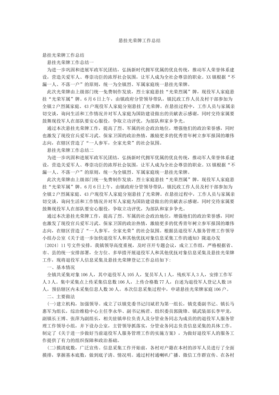 悬挂光荣牌工作总结_第1页