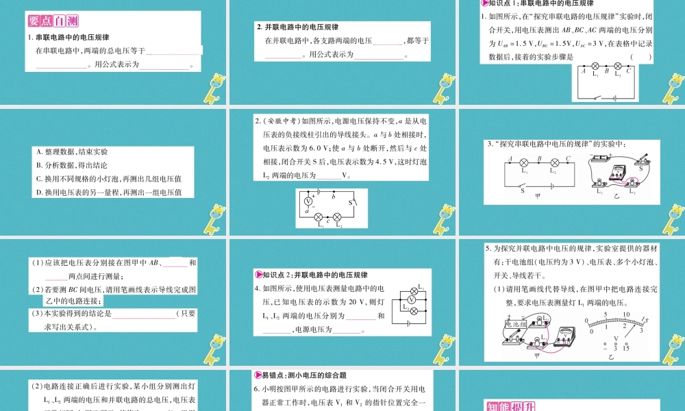 九年级物理上册 第4章 第2节 电压：电流产生的原因（第2课时）作业课件 （新版）教科版-（新版）教科级上册物理课件