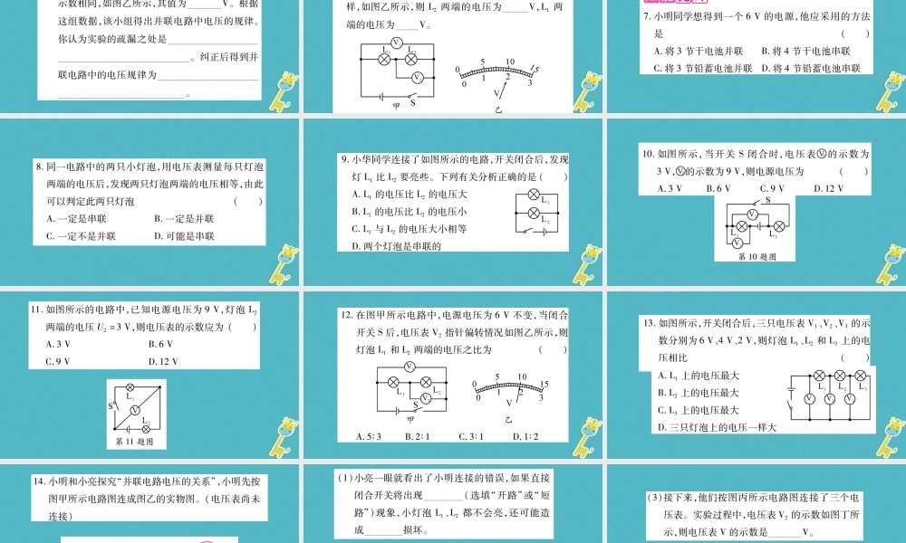 九年级物理上册 第4章 第2节 电压：电流产生的原因（第2课时）作业课件 （新版）教科版-（新版）教科级上册物理课件