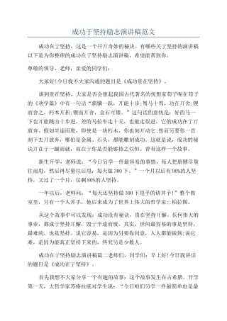 成功于坚持励志演讲稿范文