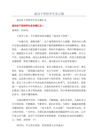成功于坚持学生发言稿