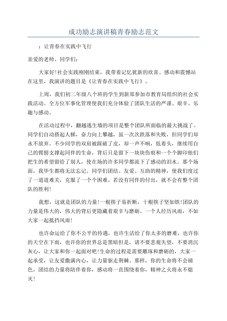 成功励志演讲稿青春励志范文_第1页