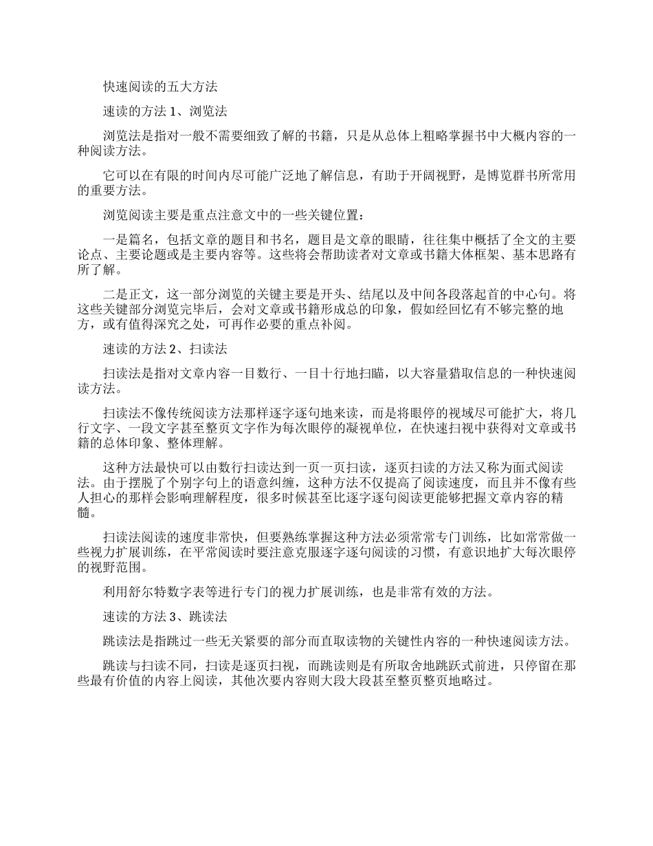 快速阅读的五大方法和三大技巧_第1页