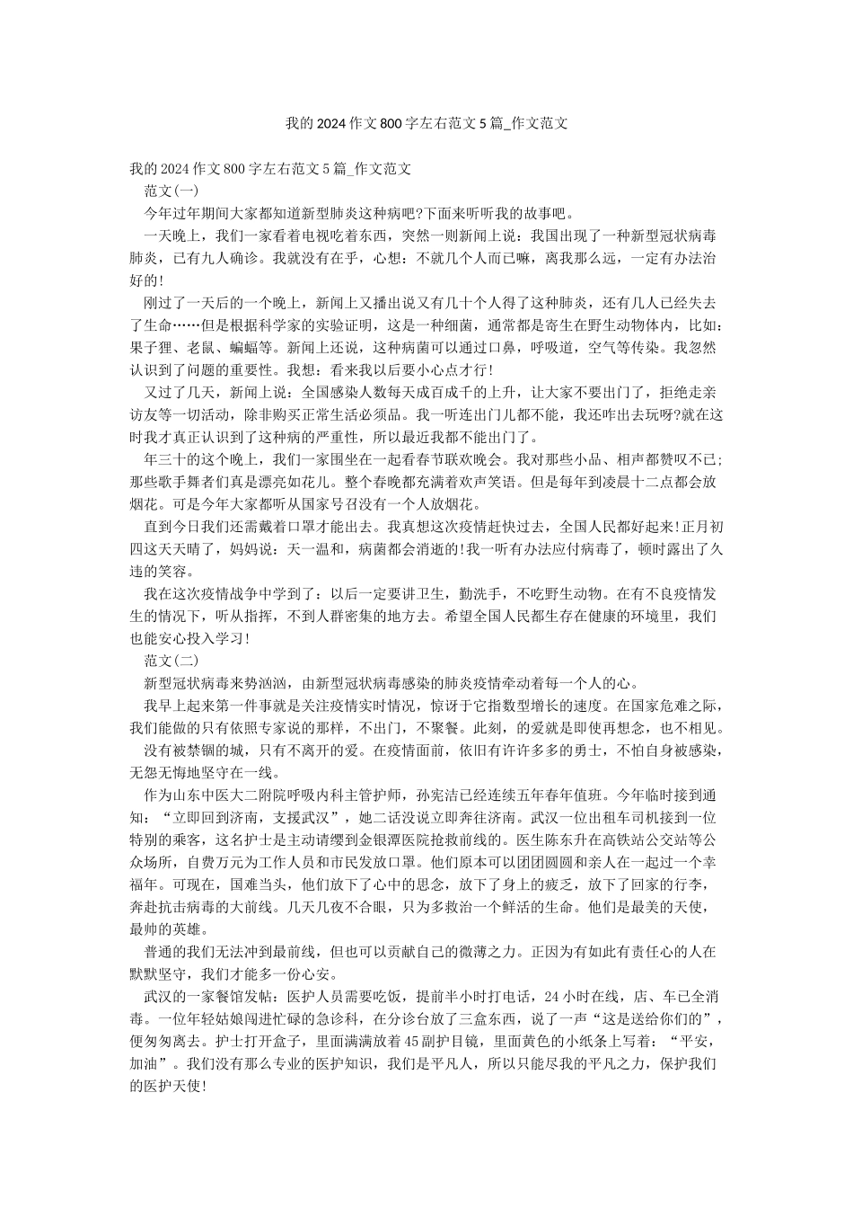 我的2024作文800字左右范文5篇-作文范文_第1页