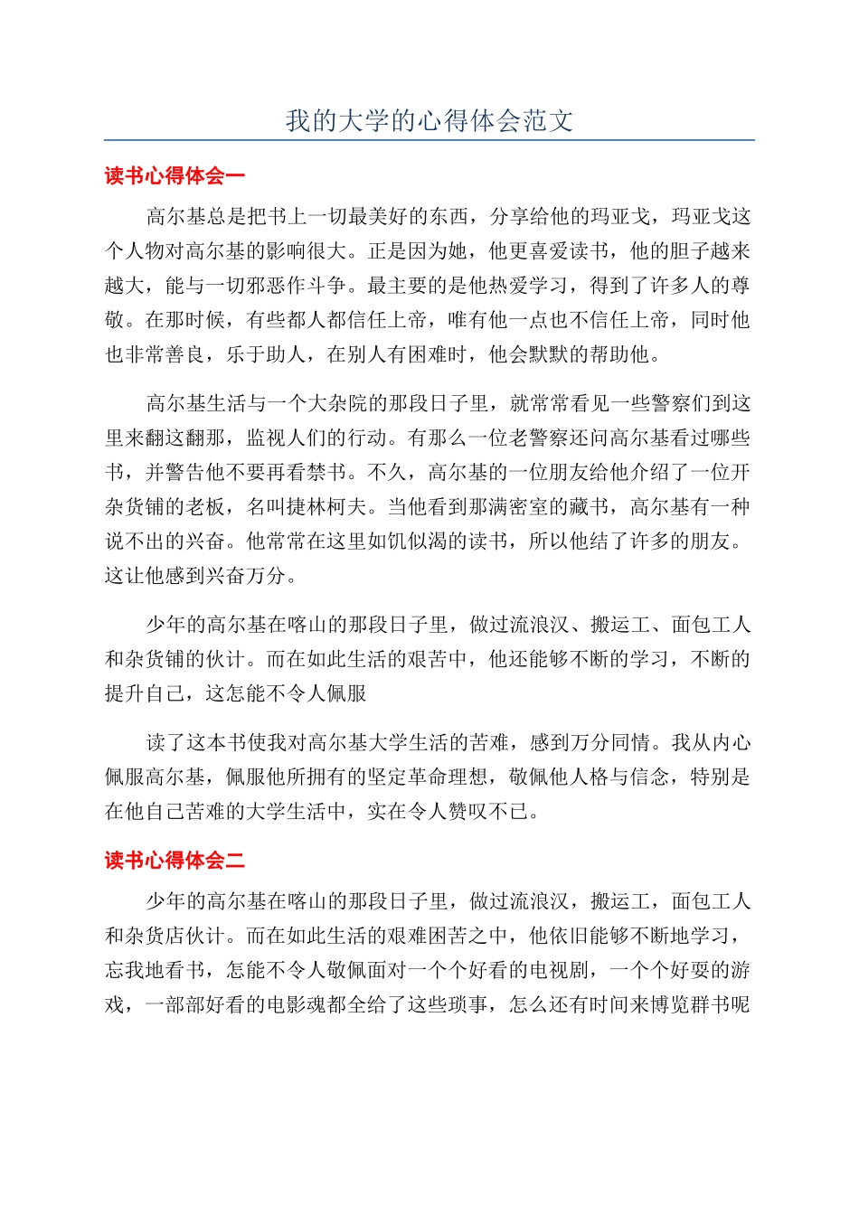 我的大学的心得体会范文_第1页