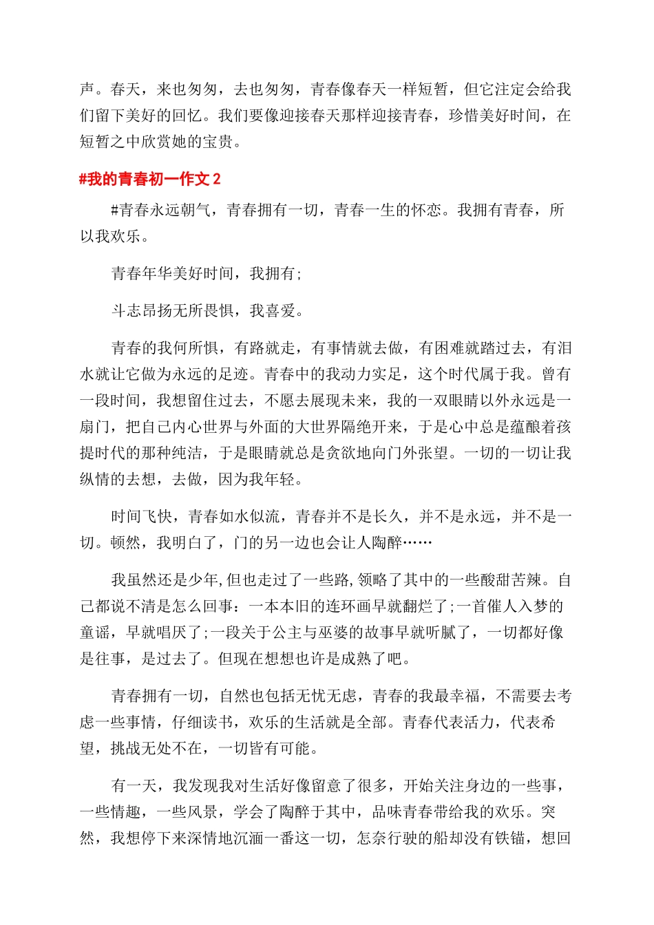 我的青春初一作文范文600字五篇_第2页