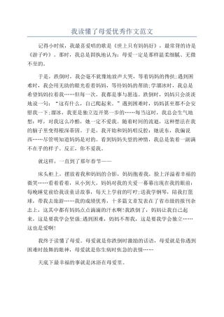 我读懂了母爱优秀作文范文