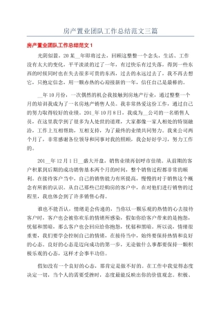 房产置业团队工作总结范文三篇