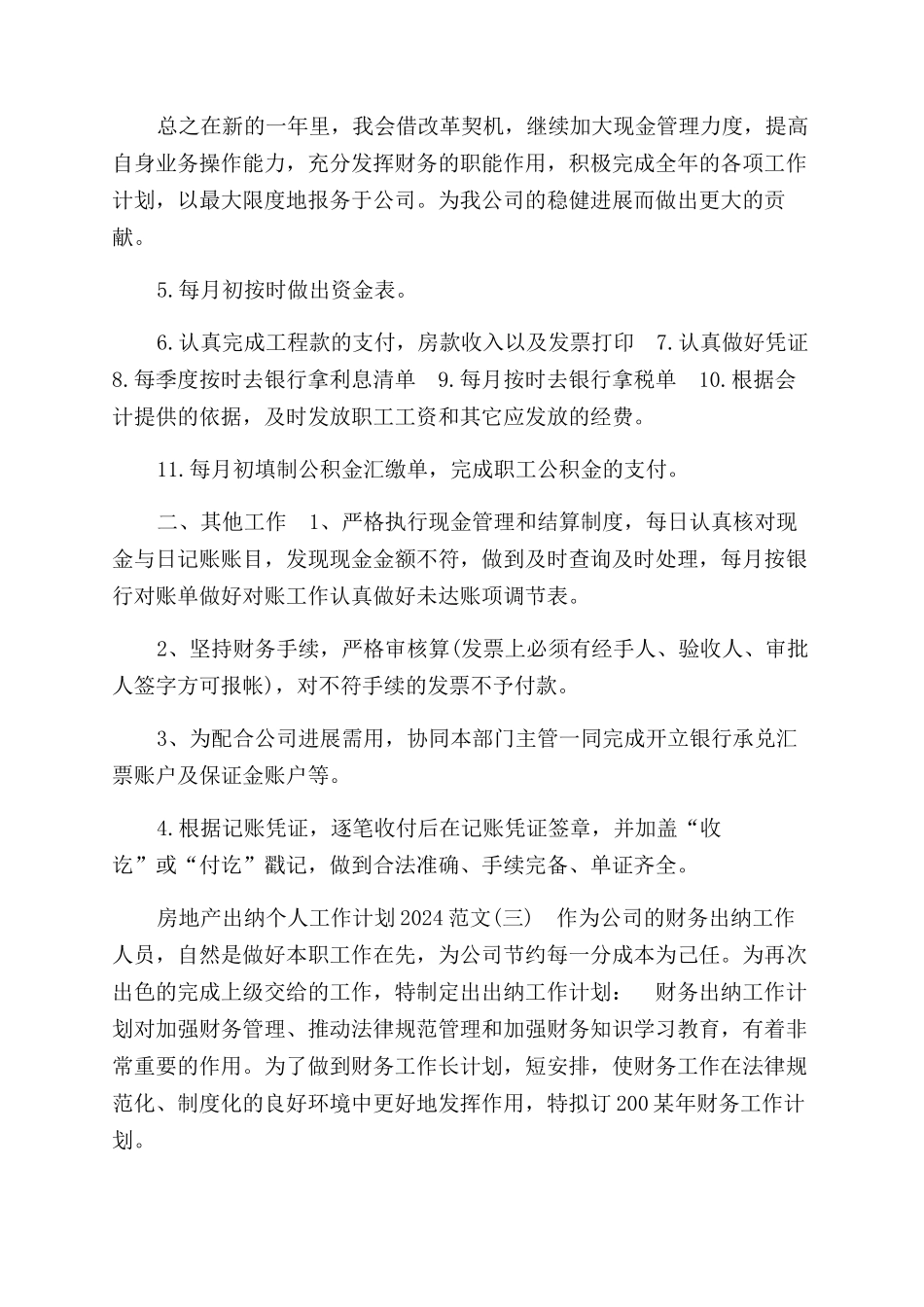 房地产出纳个人工作计划范文2024参考_第2页