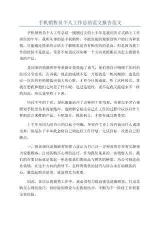 手机销售员个人工作总结范文报告范文