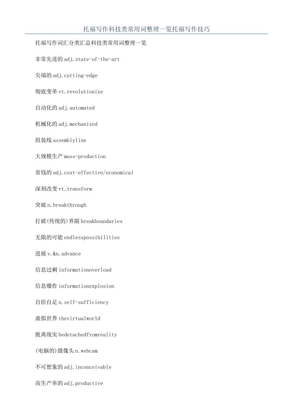 托福写作科技类常用词整理一览托福写作技巧_第1页