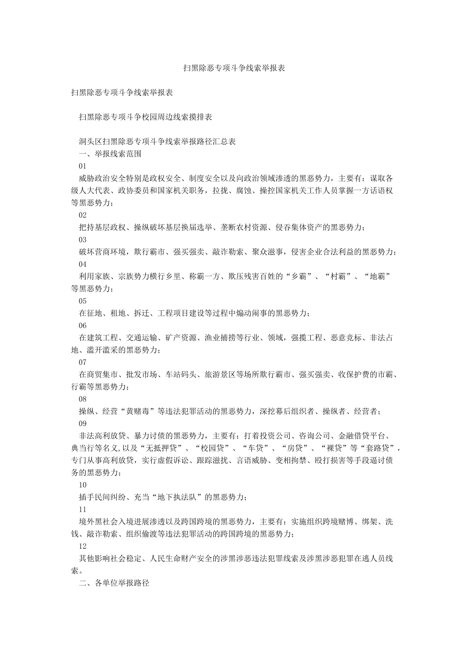扫黑除恶专项斗争线索举报表_第1页
