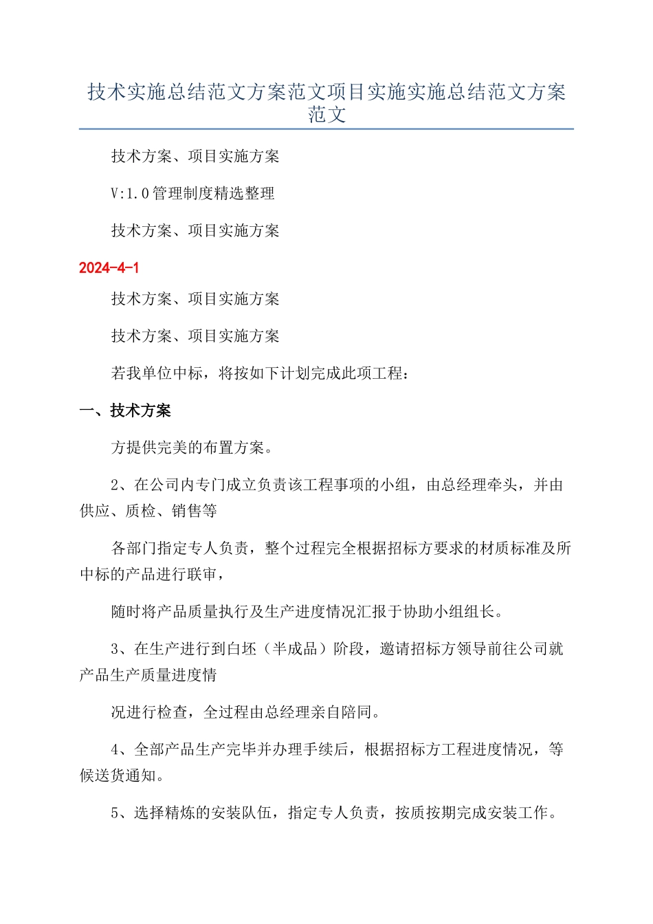 技术实施总结范文方案范文项目实施实施总结范文方案范文_第1页
