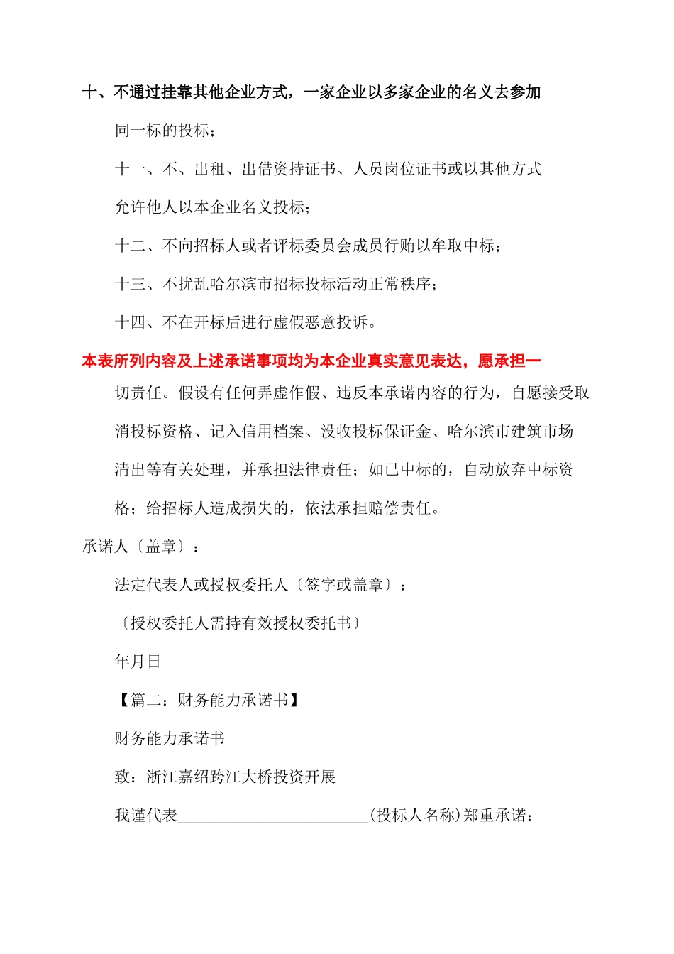 投标人财务承诺书范文_第2页