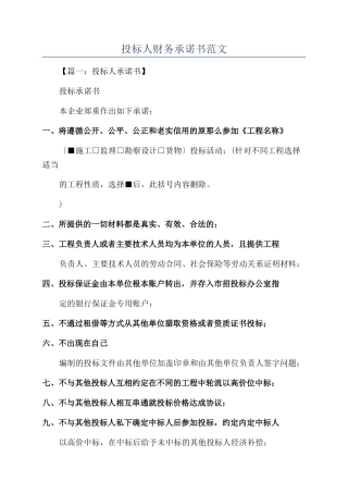 投标人财务承诺书范文