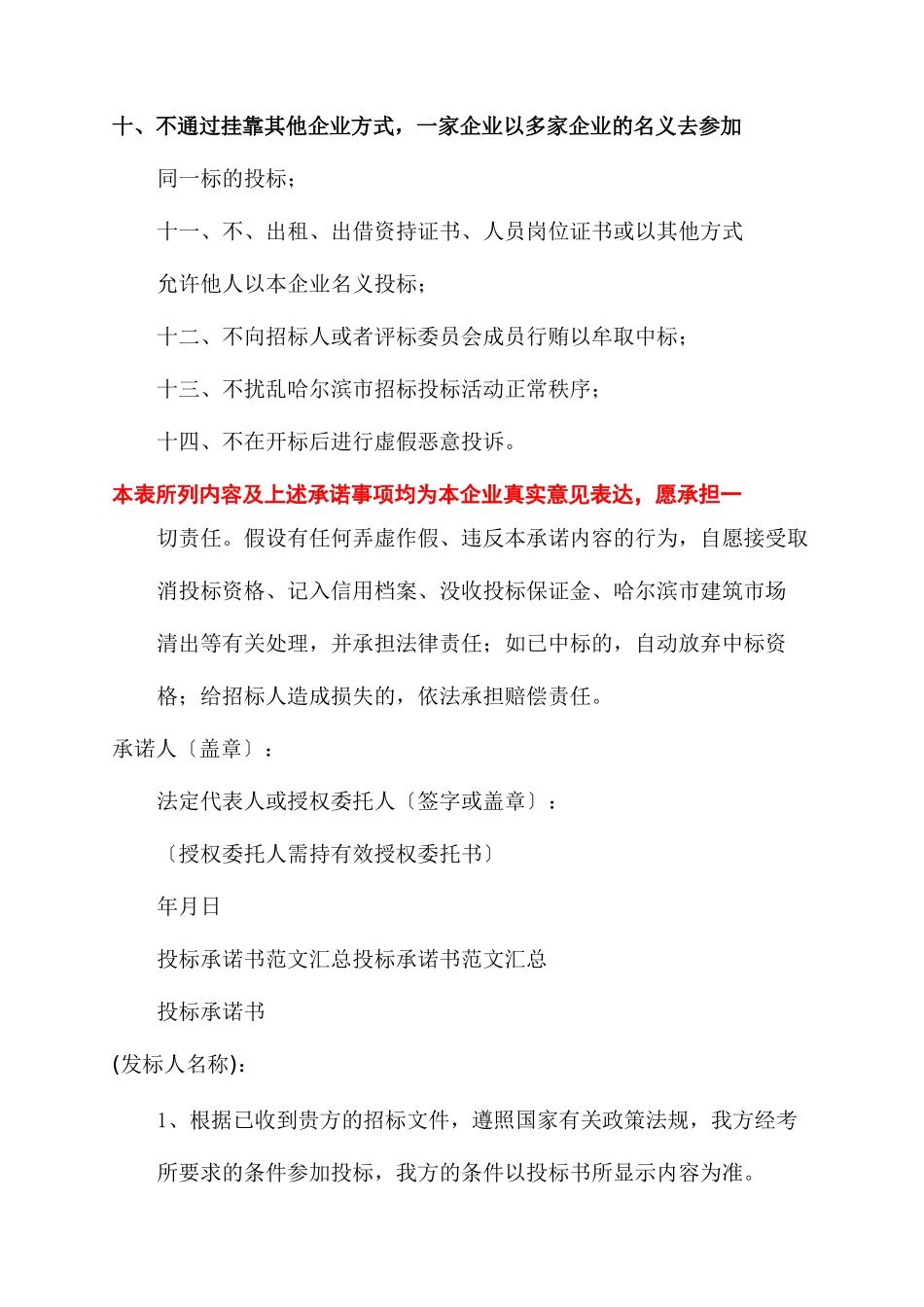 投标人承诺书范文_第2页