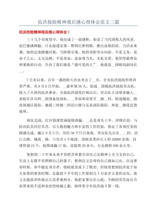 抗洪抢险精神观后感心得体会范文三篇
