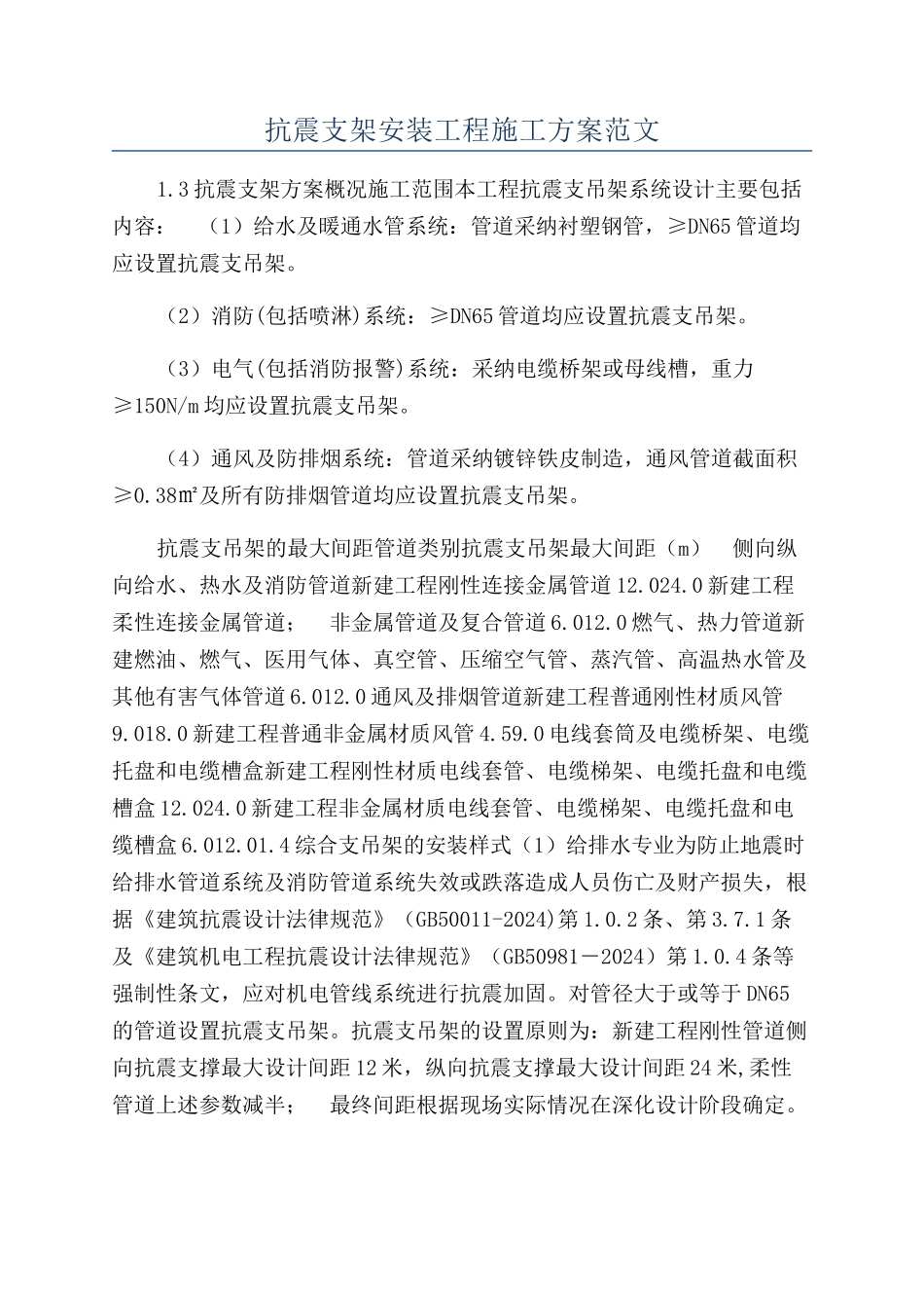 抗震支架安装工程施工方案范文_第1页