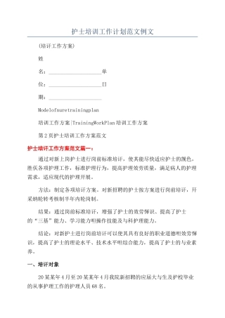 护士培训工作计划范文例文