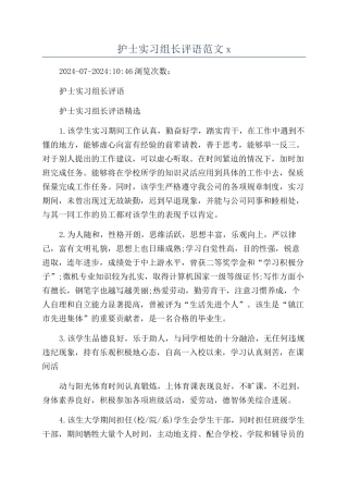 护士实习组长评语范文x