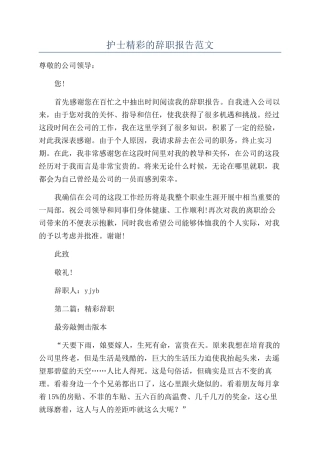 护士精彩的辞职报告范文