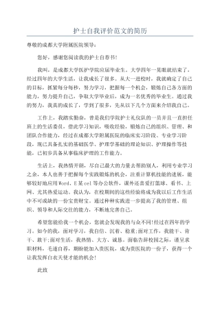 护士自我评价范文的简历