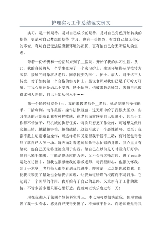 护理实习工作总结范文例文