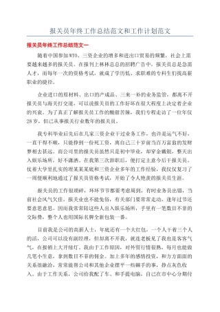 报关员年终工作总结范文和工作计划范文