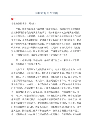 挂职锻炼的发言稿