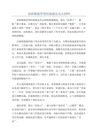 挂职锻炼管理经验做法亮点材料
