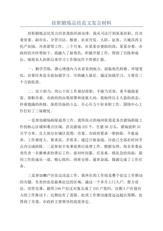 挂职锻炼总结范文发言材料