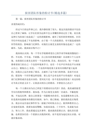损害团队形象的检讨书