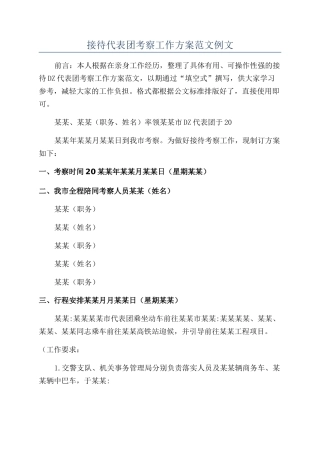 接待代表团考察工作方案范文例文
