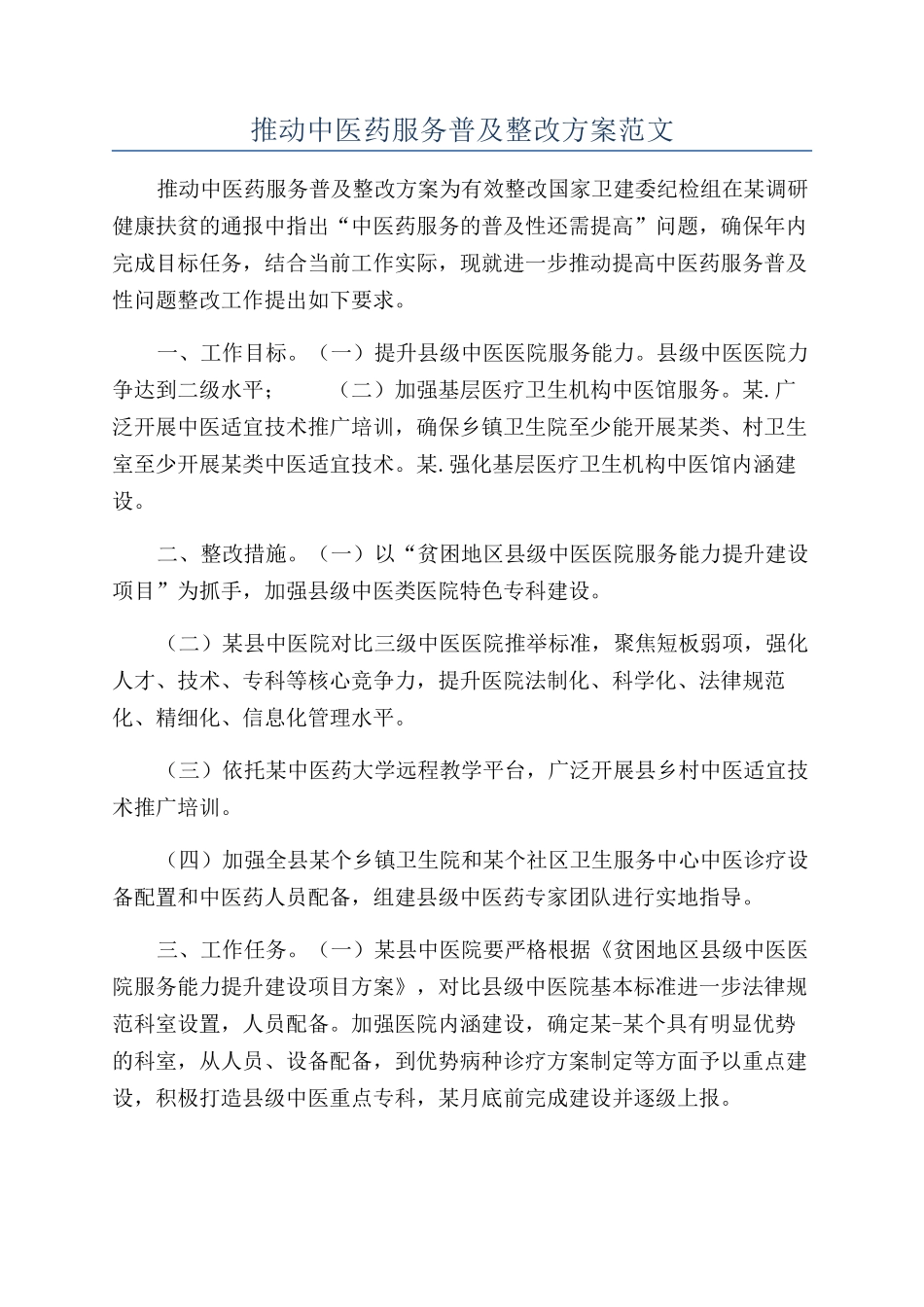 推进中医药服务普及整改方案范文_第1页