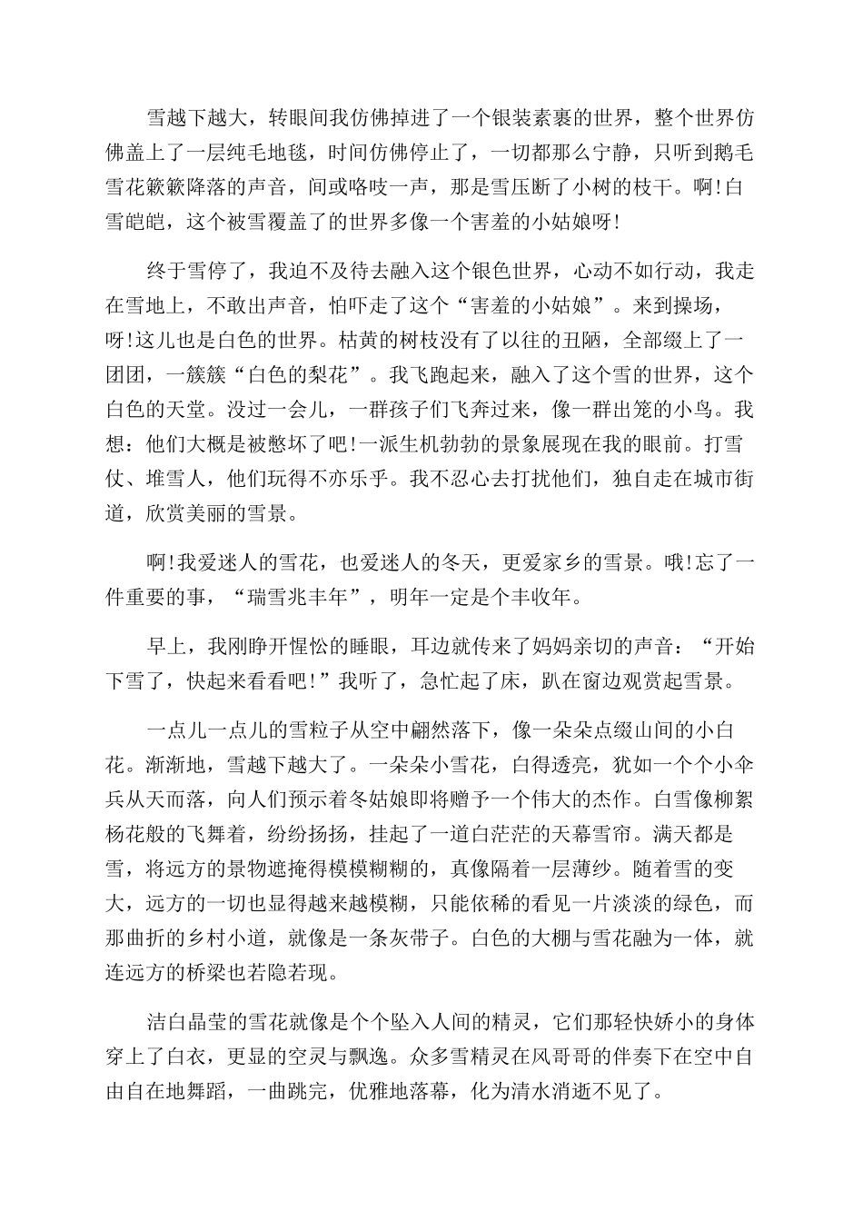 描写下雪的作文范文600字2024_第3页