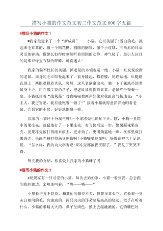 描写小猫的作文范文初二作文范文600字五篇
