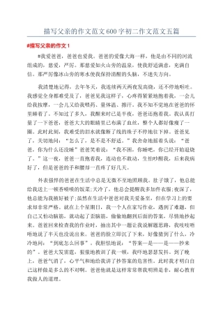 描写父亲的作文范文600字初二作文范文五篇