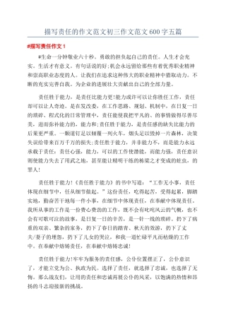 描写责任的作文范文初三作文范文600字五篇