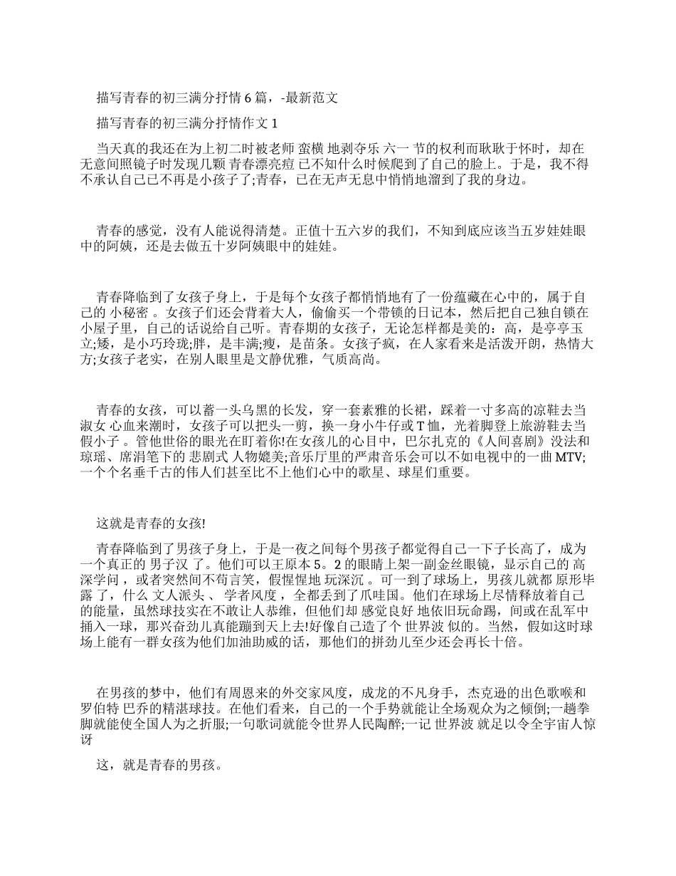 描写青春初三满分抒情作文2024-最新例文_第1页