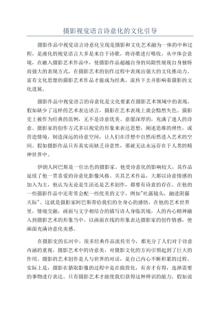 摄影视觉语言诗意化的文化引导
